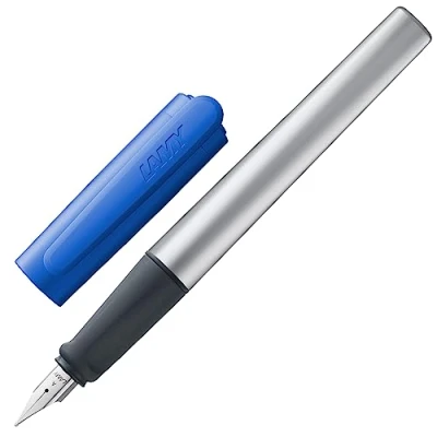 Afbeelding van LAMY nexx blue Vulpen met anti slip greep &amp; gepolijste linkshandige stalen penpunt (LH) in maat M driehoekig aluminium houder inclusief T 10 blauw patroon