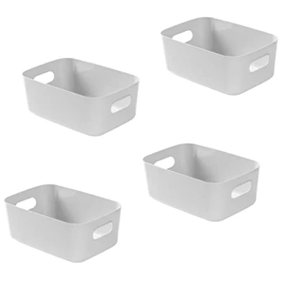 Afbeelding van Bgfuni Set van 4 kleine plastic opbergmanden, opgeruimde organizer voor kantoor, thuis en keuken, witte manden opslag, plankmanden, 20 x 14 7,5 cm (grijs)