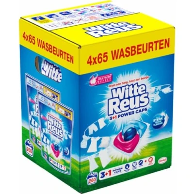 Afbeelding van 4x Witte Reus Wasmiddelcapsules 3+1 Power Caps Wit en lichtgekleurd 65 beurten