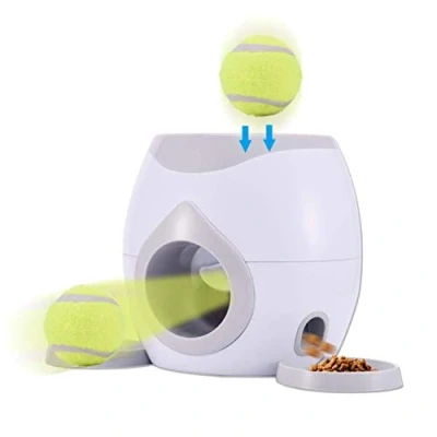 Afbeelding van HEITIGN Pet Tennis Ball Launcher Speelgoed, Automatische Feeder Fetch Launcher, Hond Training Speelgoed Interactieve Werpbal Machine Voedsel Beloning met 2 Tennis, 1 Voeding