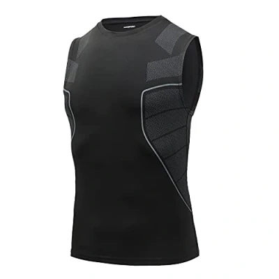 Afbeelding van AMZSPORT Compressie tanktop voor heren, mouwloos, sneldrogend, gymnastiekvest, basislaag hardloopshirt, 111006 Zwart, XL