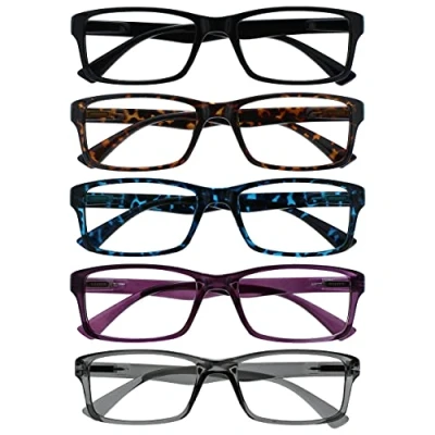 Afbeelding van The Reading Glasses Company 5 Pack lezers Zwart Bruin Blauw Paars Grijs Mens Womens RRRRR92 12357 +2.50