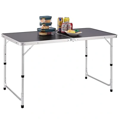 Afbeelding van BAKAJI Campingtafel picknick grijs met verstelbare hoogte, frame van aluminium, inklapbaar systeem draaggreep, ideaal voor tuin en buiten, 60 x 120 70 cm