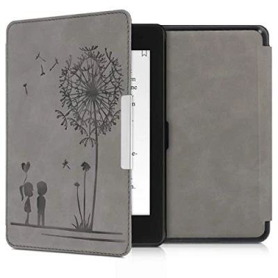Afbeelding van kwmobile case compatibel Met Amazon Kindle Paperwhite (10. Gen 2018) hoes standaard E reader cover in grijs Paardenbloemen Liefde