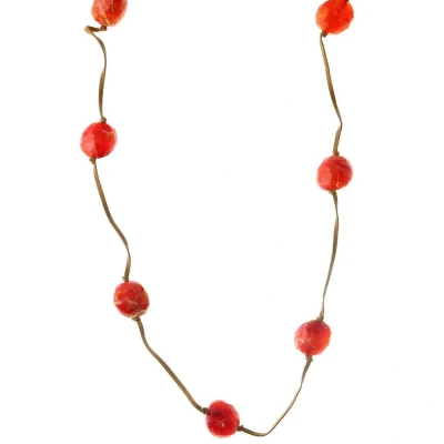 Afbeelding van Behave Lange ketting bruin met oranje kralen 110 cm