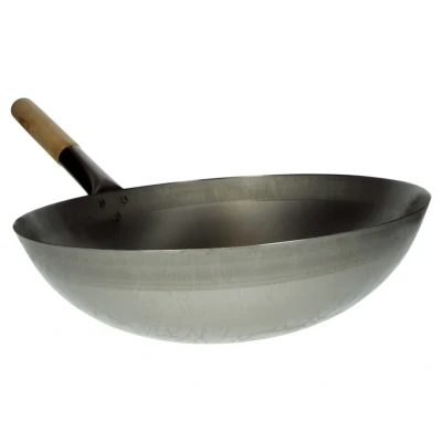 Afbeelding van Stalen Wokpan Ø 38 cm Houten Handvat Ronde bodem Traditioneel Exclusief Wokring