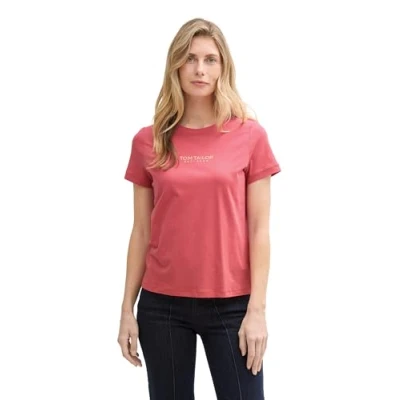 Afbeelding van TOM Tailor LOGO Embroidery Tshirt print, Dames, Maat: XL, Berry red