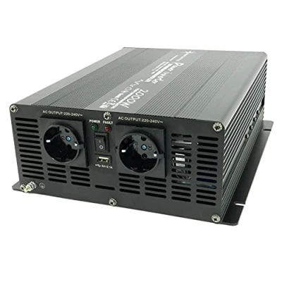 Afbeelding van SOLARTRONICS NM2000 spanningsomvormer 24 V 230 gemodificeerde sinus 2000 W 4000 piekvermogen omvormer naar stroomomvormer met Schuko en USB aansluiting zonne inverter