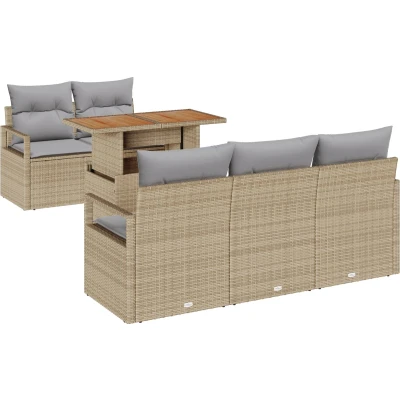 Afbeelding van vidaXL 6 delige Tuin Sofa Set met Kussens Beige Poly Rattan Acacia, 2 zits
