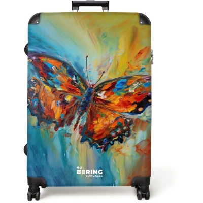 Afbeelding van NoBoringSuitcases.com® Koffer groot Reiskoffer lichtgewicht Vlinder als kleurrijk olieverf kunstwerk Rolkoffer met 4 wielen Grote trolley XL 98 liter bagage