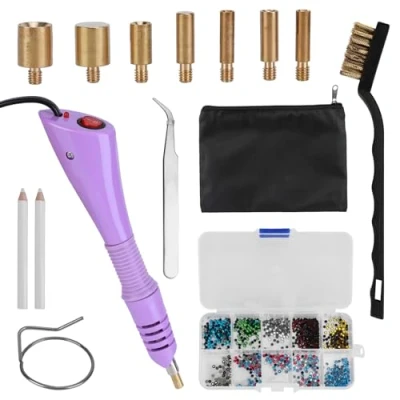 Afbeelding van Weskjer Hotfix applicatorgereedschap, strass applicator, Hot Set met 7 maten, tips voor kristallen, edelstenen, diamanten, paars