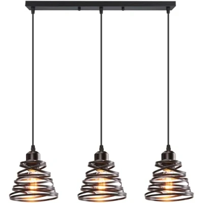 Afbeelding van iDEGU 3 lampen hanglamp retro creatieve kroonluchter design spiraal plafondlamp vintage metaal E27 industriële voor woonkamer eetkamer 15 cm (3 zwart B)