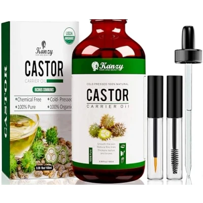 Afbeelding van Kanzy Biologische Castorolie voor Wimpers en Wenkbrauwen Koudgeperste Haargroei 100% Natuurlijke Pure met Borstels Haar, Baard, Nagels Huid (100 ml, Wonderolie)