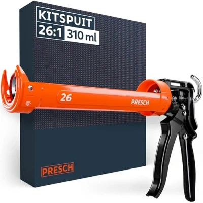 Afbeelding van Presch Kitspuit 26:1 overbrengingsverhouding Kitpistool voor cartridges tot 310 ml (hoge viscositeit, high tack montagekit &amp; mortel) 360 draaibaar incl. geïntegreerde doorprikker