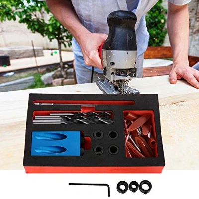 Afbeelding van 15 Graden Pocket Gat Jig Kit Hoek Boren Locator Aluminium Houtbewerkers Boor Gids Hout Handgereedschap