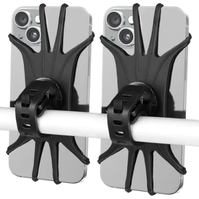 Afbeelding van VOVIGGOL Fietstelefoonhouder 2 stuks, universele telefoonhouder voor motorfiets, 360 rotatie, siliconen fiets, op het stuur compatibel met iPhone 12 11 Pro,