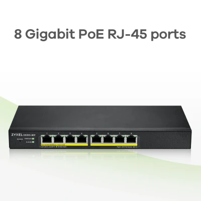Afbeelding van Zyxel GS1915 8EP Managed L2 Gigabit Ethernet (10/100/1000) Power over (PoE) Zwart