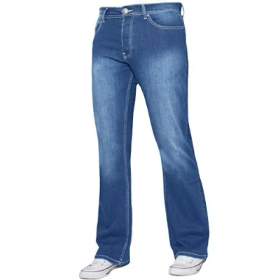 Afbeelding van Enzo Heren bootcut wijde pijpen jeans stretch bel uitlopende denim broek alle taille maten, Lichtblauw, 36W / 34L