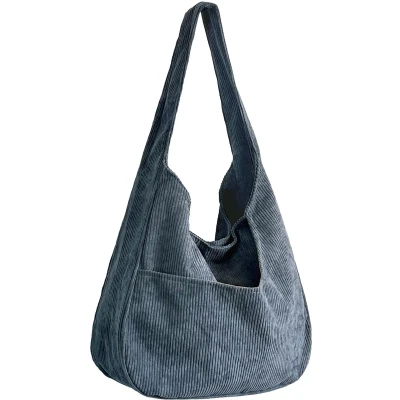 Afbeelding van Boraboi® Dames corduroy schoudertas met ruime opbergruimte en magnetische sluiting, blauw grijs, One size