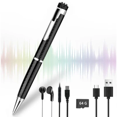 Afbeelding van Opnameapparaat, dicterapparaat met 64 GB kaartlezer, USB leessnelheid, draagbaar, digitaal dicteerapparaat, voor interview, lezing, vergadering (1 navulling)