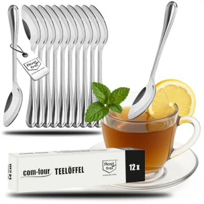 Afbeelding van COM FOUR® 12x theelepels van RVS stijlvol tafelbestek in een eenvoudig design koffielepel dessertlepel theeservies 14 cm (12 stuks theelepel 14cm)