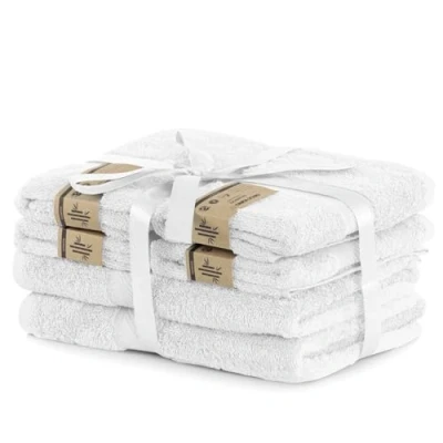 Afbeelding van Set van 6 wit katoen 4 handdoeken 50 x 100 cm en 2 badhanddoeken 70 140 douchehanddoeken bamboe viscose absorberend antibacterieel