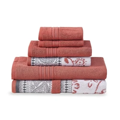 Afbeelding van Modern Threads 6 Stuk Set, 2 Badhanddoeken, Handdoeken, Washandjes Garen Geverfd Jacquard/Solid Handdoek Set Ophelia Clay