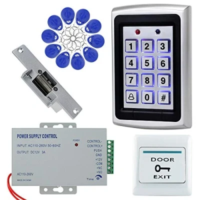 Afbeelding van OBO HANDS Compleet toegangscontrolesysteem, set metalen controller, 1000 toetsenbord + 12 V NC elektrisch slot 3 A voeding deuruitgangsknop 10 stuks RFID blauw 125 kHz sleutelhanger