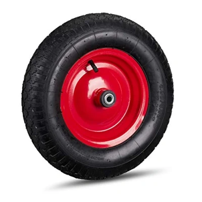 Afbeelding van Relaxdays kruiwagenwiel 4.80 4.00 8 reservewiel luchtband stalen velg met adapters zwart rood