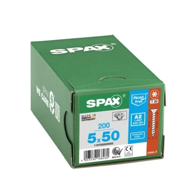 Afbeelding van Spax spaanplaatschroeven platverzonken kop RVS T Star T20 voldraad 5.0x50mm (per 200 stuks)