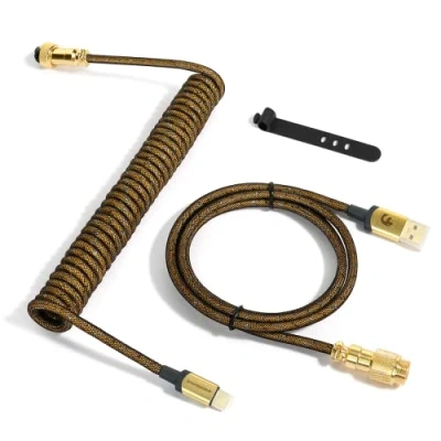 Afbeelding van XINMENG C03 Gevlochten Opgerolde Toetsenbordkabel, Pro Custom USB C Afneembare Vliegerkabel met Dubbele Mouwen voor Gamingtoetsenbord, Type naar A Mechanisch Toetsenbord Goud
