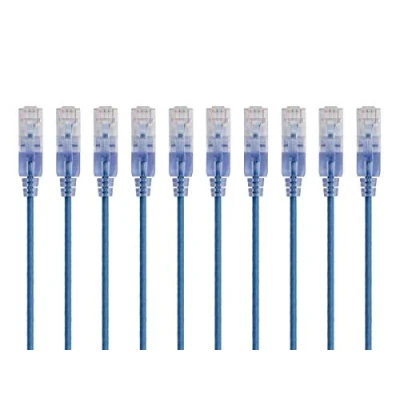 Afbeelding van Monoprice Cat6A Ethernet patchkabel 5 voet blauw Netwerk internetkabel RJ45, 550Mhz, UTP, puur kale koperdraad, 10G, 30AWG, 10 pack SlimRun Serie