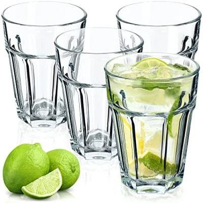 Afbeelding van KADAX Drankglazen, vaatwasmachinebestendige longdrinkglazen van neutrum calciumglas, stapelbare cocktailglazen, waterglazen, koffieglazen, theeglazen (amelie, 365 ml, 4 stuks)
