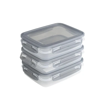 Afbeelding van Sunware Club Cuisine set van 3 Diepvriesbakjes met clips 0,7 liter transparant/grijs