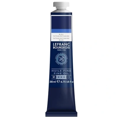 Afbeelding van Lefranc Bourgeois 301825 Fijne olieverf van uitstekende kwaliteit, lichtecht met een gelijkmatige consistentie, tube 200 ml, ideaal voor spieraammen, canvas, schilderbord Ftalocyanine blauw