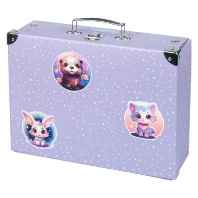 Afbeelding van Baagl Kinderkoffer voor speelgoed en schoolbenodigdheden, kartonnen koffer, speelgoedkoffer, speelkoffer, opvouwbare kinderkoffer, vouwkoffer met metalen handvat, Favoriete dieren, 32.5 cm x 26.0