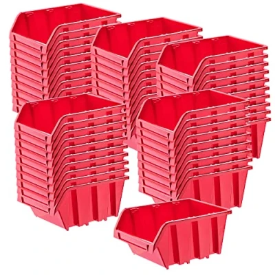 Afbeelding van KADAX Workshop stapelkist, stapelbox van PP kunststof, opbergbox in verschillende maten, opbergdozen voor gereedschapswand, opbergdoos, sorteerdoos (rood, 50 stuks, 195 x 120 mm)