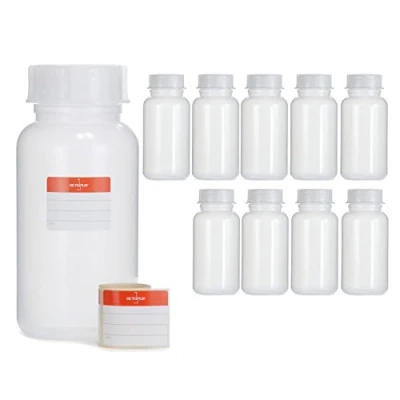Afbeelding van Octopus 10x 1000 ml flessen met brede hals van LDPE schroefdop, lege 1 liter chemicaliën, laboratoriumflessen deksel als opslagcontainer voor laboratorium, keuken of hobby