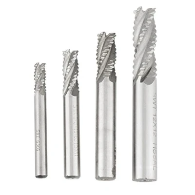 Afbeelding van 4 stks HSS Voorbewerken End Mill M6 M8 M10 M12 Fluit Spiraal Cutter Bits CNC Router