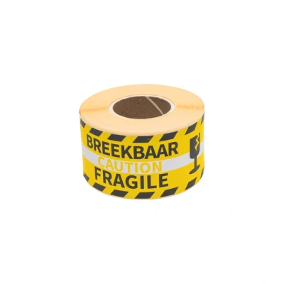 Afbeelding van Waarschuwingsetiket Rillprint fragile 46x125mm geel