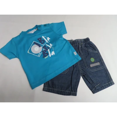 Afbeelding van Ensemble Jongens T shirt in blauw + jeans shortje 3 maand 62