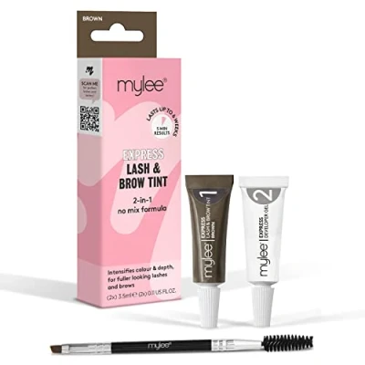 Afbeelding van Mylee Express Wimper &amp; Wenkbrauw Kit 2 in 1 No Mix Formule, Tint + Developer Gel Dubbelzijdige Borstel, Professioneel Verven, Langdurig Resultaat, Semipermanent, Snel Gemakkelijk (Bruin)