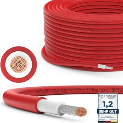 Afbeelding van RedStar24 Premium zonnekabel, 4 mm², rood, 5 m, TÜV gecertificeerd, uv bestendig, flexibel, fotovoltaïsche kabel, PV aansluitkabel voor zonnepaneel, omvormer en laadregelaar, duurzaam