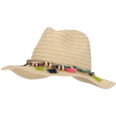 Afbeelding van Zonnehoed dames Strandhoed Strohoed Gevlochten papierstro Zandkleurig
