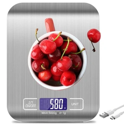 Afbeelding van digitale keukenweegschaal: 10 kg/1 g weegschaal, USB oplaadbaar, keukenweegschaal met lcd display en tarra functie, professionele keukenweegschaal, multifunctionele weegschaal