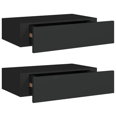 Afbeelding van Wandschappen 2 st met lade 40x23,5x10 cm MDF zwart