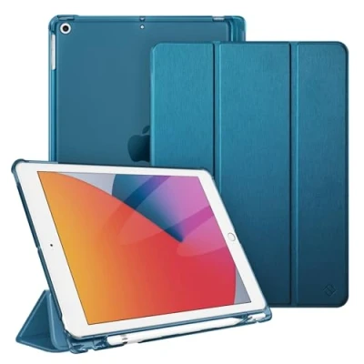 Afbeelding van Fintie Hoes voor iPad 10.2 inch 9e Generatie 2021/ 8e Gen. 2020 / 7e 2019 met Pencil Houder, Ultradun Superlicht Beschermhoes Transparante Achterkant Automatische Slaap waak, Middernacht Blauw