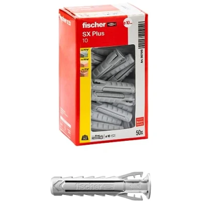Afbeelding van Fischer 50 x pluggen SX Plus 10 mm voor volledige muur, gatenbaksteen, metselwerk, beton, bevestiging van kroonluchters, meubels, wandkasten, planken, 567610