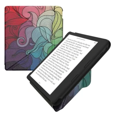 Afbeelding van kwmobile E reader hoesje geschikt voor Kobo Libra Colour hoes Ereader flip case met standaard cover van kunstleer In roze / blauw groen