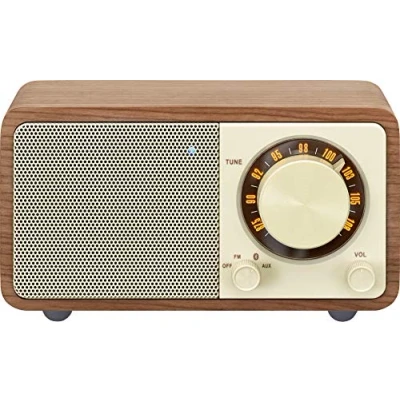 Afbeelding van Sangean Genuine Mini WR 7 FM radio met Bluetooth en houten kast Walnoot